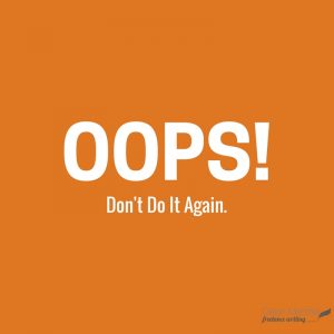 Orange text box with white font "OOPS! Don't Do It Again."
